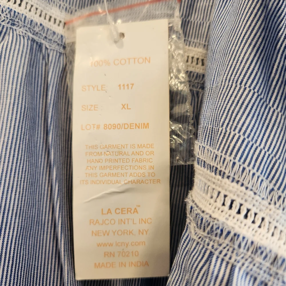 La Cera NWT Chambray Button Up Nightgown Comfort Wear XL 100% Cotton - Picture 3 of 9